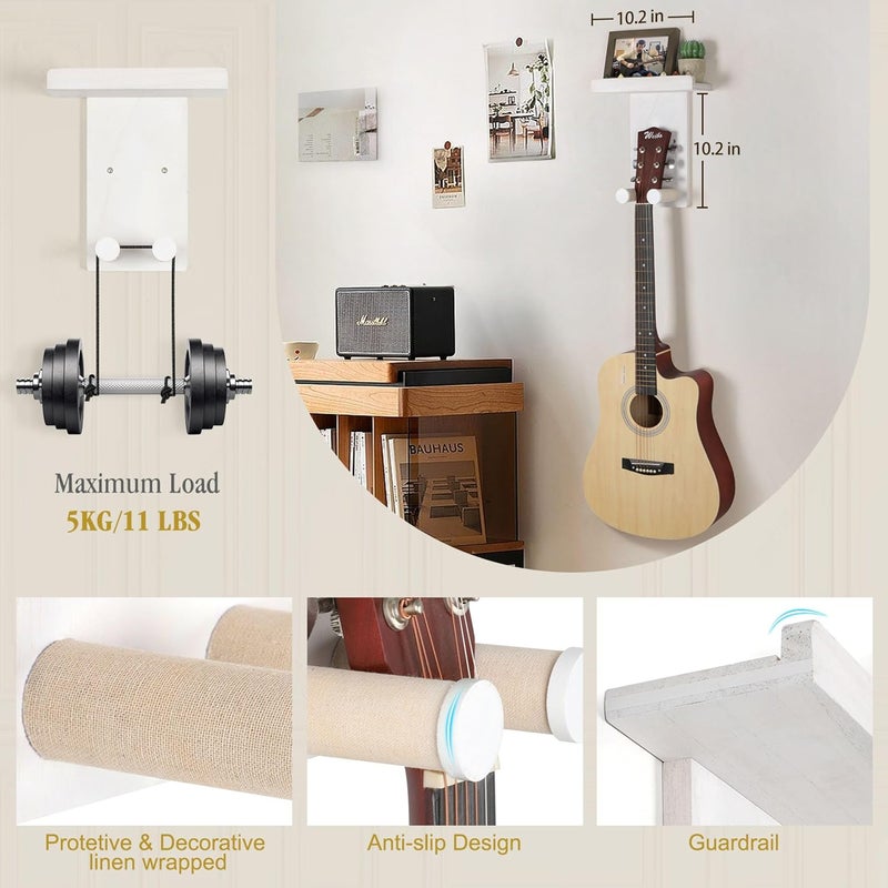 Keebofly Guitar Wall Mount 3-Pack - Rustic Wood Guitar Hanger with Pick Holder for Acoustic, Electric, Bass Guitars & Ukulele (Matte White, Screw-Mounted) [Patented] - Image 5
