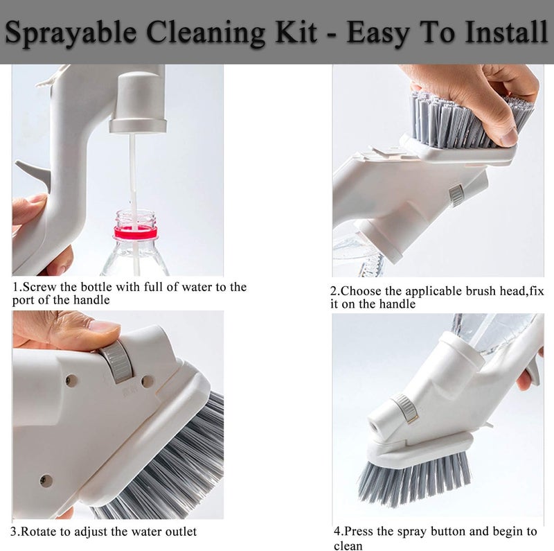 PROSFIA Kitchen and Bathroom Water Spray 4 in 1 Cleaning FivePiece Set MultiFunctional Water Spray Cleaning Set with Glass Scraper Cleaning Brush Sponge Gap Brush - Image 5