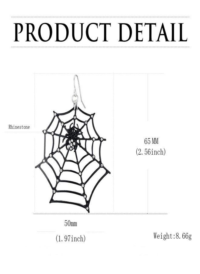 Burning Love 1 Pair Big Spider Web Earrings for Women Black Spider Rhinestone Dangle Drop Earrings Halloween Party Costume Accessories Jewelry Birthday Gifts - Image 2