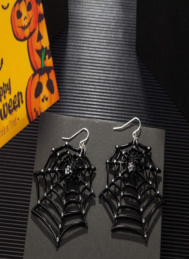 Burning Love 1 Pair Big Spider Web Earrings for Women Black Spider Rhinestone Dangle Drop Earrings Halloween Party Costume Accessories Jewelry Birthday Gifts - Image 3