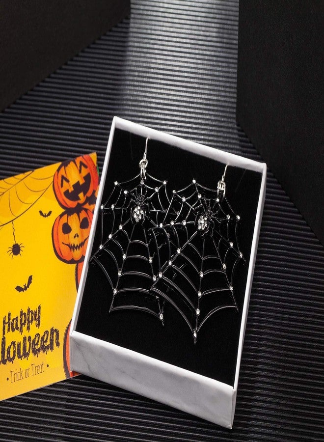 Burning Love 1 Pair Big Spider Web Earrings for Women Black Spider Rhinestone Dangle Drop Earrings Halloween Party Costume Accessories Jewelry Birthday Gifts - Image 4