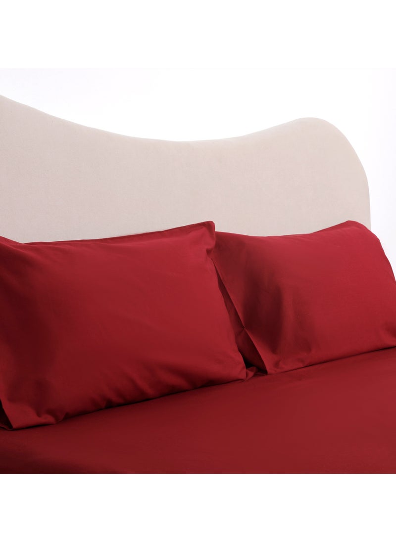 BedNHome Fitted Bed Sheet Set, 100% Egyptian Cotton, 250Tc, Maroon  ,2Pillowcases. 160X200Cm  - Image 1