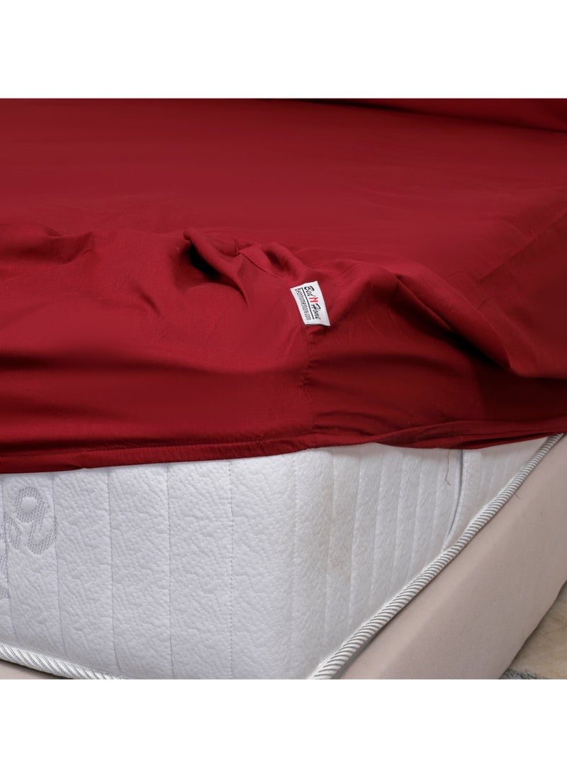 BedNHome Fitted Bed Sheet Set, 100% Egyptian Cotton, 250Tc, Maroon  ,2Pillowcases. 160X200Cm  - Image 2