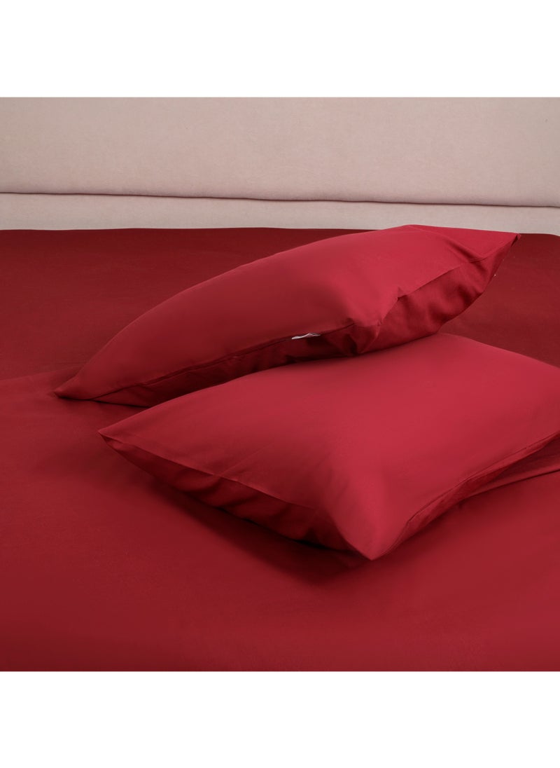 BedNHome Fitted Bed Sheet Set, 100% Egyptian Cotton, 250Tc, Maroon  ,2Pillowcases. 160X200Cm  - Image 3