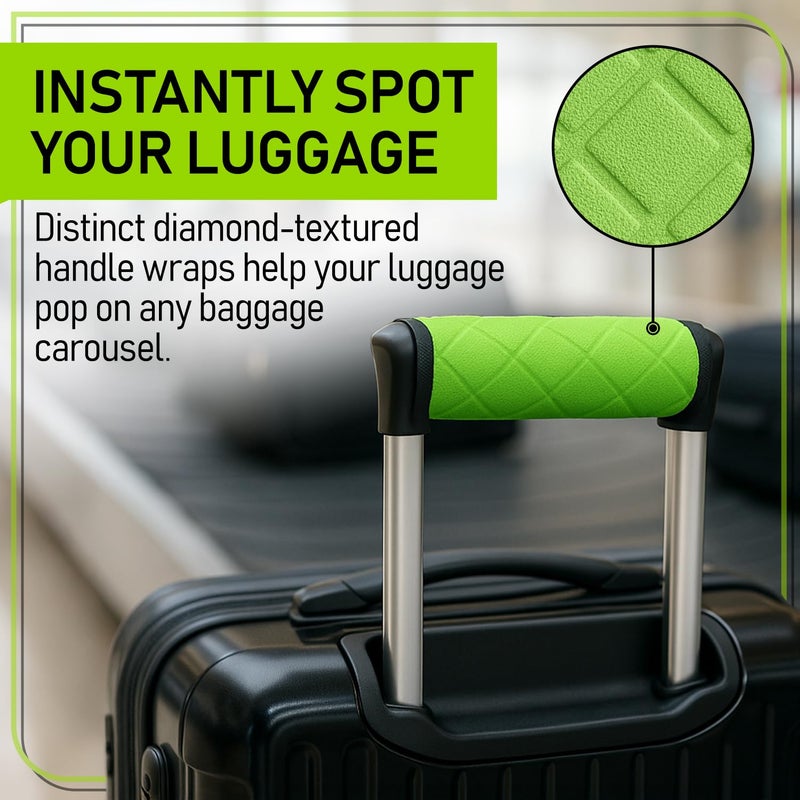 Untethered Luggage Handle Wraps (4-Pack) | Padded Suitcase Handle Covers with Diamond-Grip Design â€“ Comfortable Neoprene Travel Handle Wraps for Luggage, Bags & Suitcases. (4-Pack | Green) - Image 5