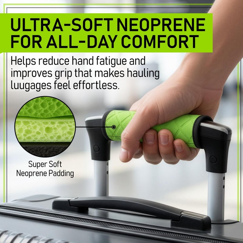 Untethered Luggage Handle Wraps (4-Pack) | Padded Suitcase Handle Covers with Diamond-Grip Design â€“ Comfortable Neoprene Travel Handle Wraps for Luggage, Bags & Suitcases. (4-Pack | Green) - Image 2