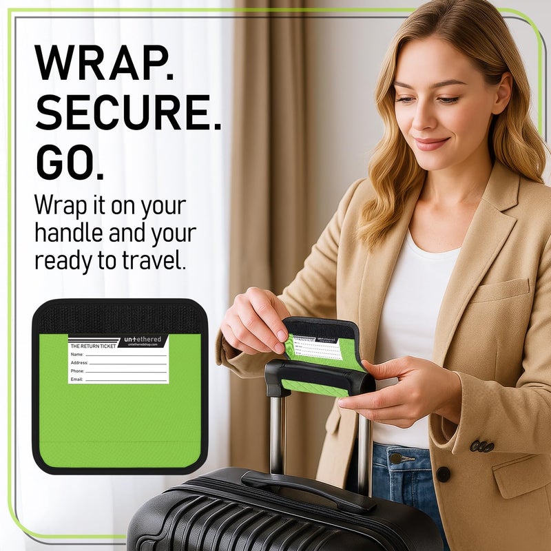 Untethered Luggage Handle Wraps (4-Pack) | Padded Suitcase Handle Covers with Diamond-Grip Design â€“ Comfortable Neoprene Travel Handle Wraps for Luggage, Bags & Suitcases. (4-Pack | Green) - Image 3