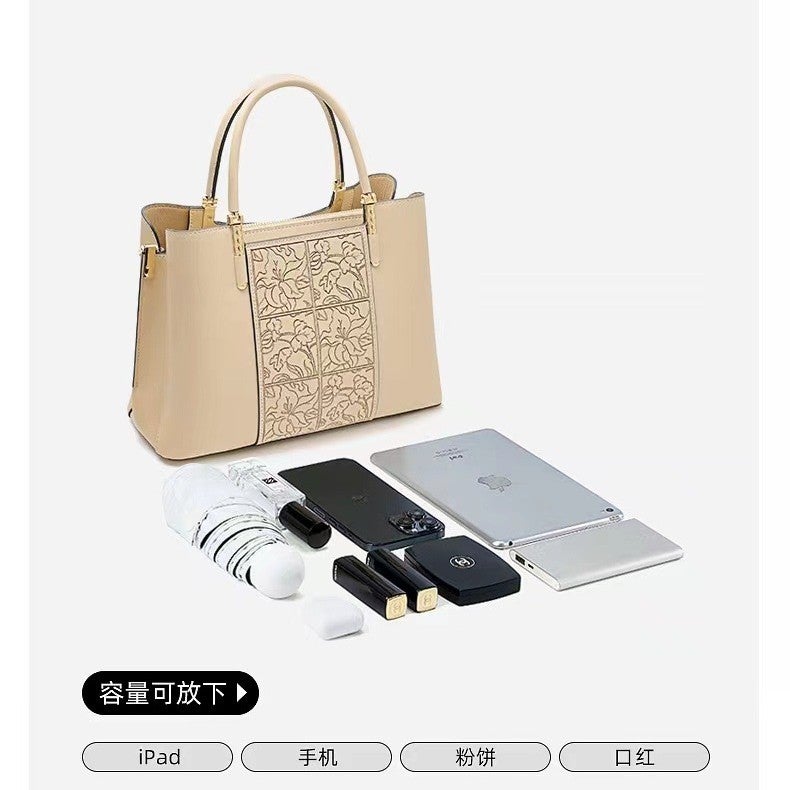 High-End Genuine Leather Women'S Bag Embroidered National Style Middle-Aged Women'S Bag Mother'S Large Capacity Portable Crossbody Bag - Image 4