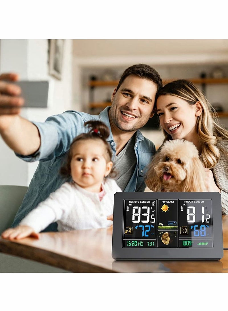 Weather Station Wireless Indoor Outdoor Thermometer Color Display Digital with Atomic Clock, Forecast Calendar and Adjustable Backlight
