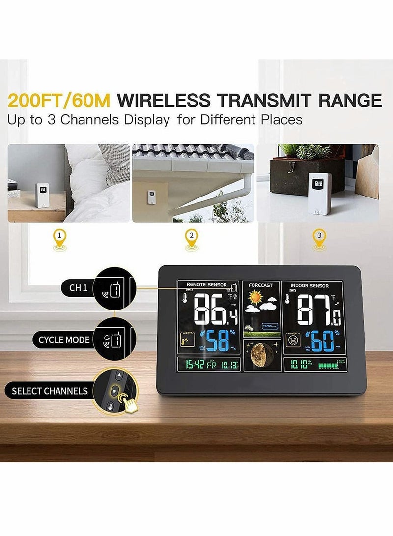 Weather Station Wireless Indoor Outdoor Thermometer Color Display Digital with Atomic Clock, Forecast Calendar and Adjustable Backlight
