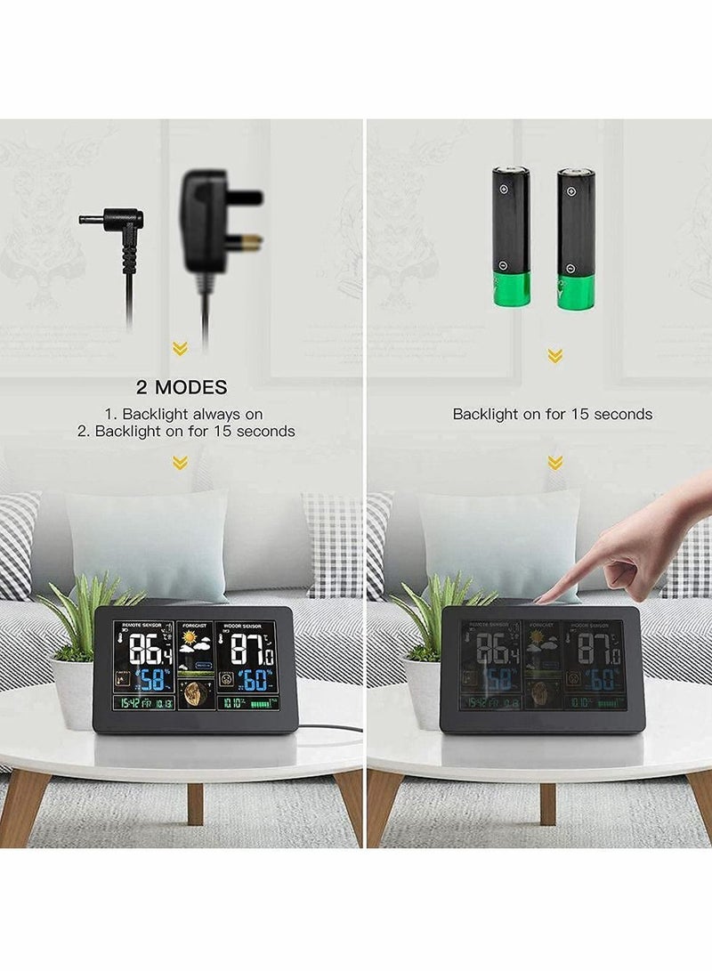 Weather Station Wireless Indoor Outdoor Thermometer Color Display Digital with Atomic Clock, Forecast Calendar and Adjustable Backlight
