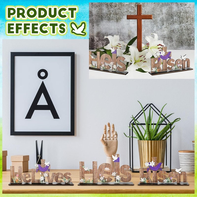Marsui 3 Pcs Easter Table Decor He is Risen Tabletop Decorations He Lives Wooden Signs Religious Jesus Cross Rustic Table Centerpiece for Easter Party Home Dinner Spring Decor - Image 5