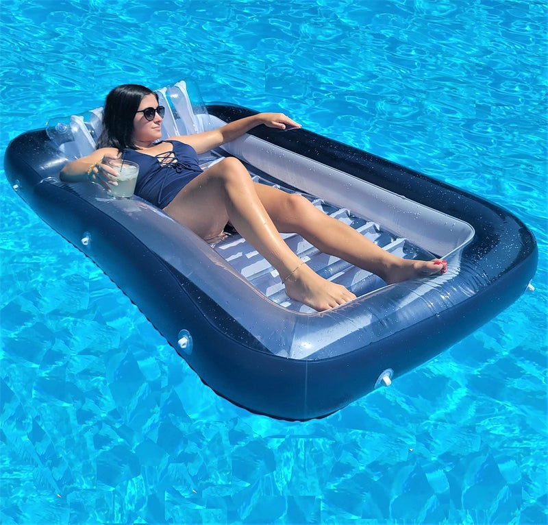 Galvanox Inflatable Tanning Pool Lounger with Pillow | Large Blow Up Floating Bed Raft 70"x49" (Navy Blue) - Image 5