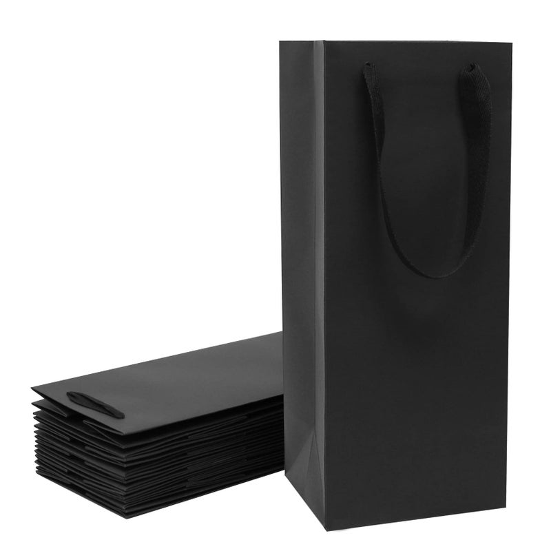 Aimyoo Black Wine Bottle Bags 6x5x15 inch 10 Pack Large Kraft Paper Gift Bags with Handles Bulk