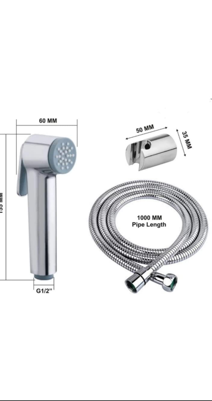 ABS Chrome Finish Heath Faucet Heavy Gun with 1 Meter Heavy Tube and 1 Wall Mount Hook Braided Rubber Hose for BathroomToilet - Image 2