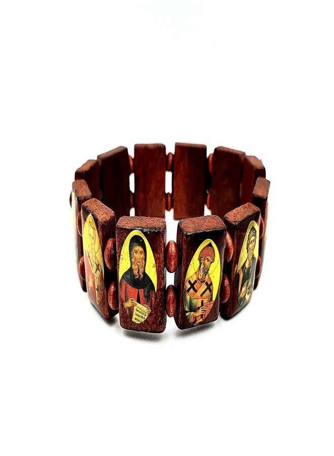 Zuluf Saint Icons Wood Beads Saints Bracelet Elastic Adjustable Bangles From Jerusalem Holy Land | Saint Bracelet For Men And Women Icon Image Stretch Bracelet | Orthodox Catholic Saints |BRA001 - Image 4