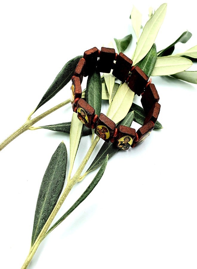 Zuluf Saint Icons Wood Beads Saints Bracelet Elastic Adjustable Bangles From Jerusalem Holy Land | Saint Bracelet For Men And Women Icon Image Stretch Bracelet | Orthodox Catholic Saints |BRA001 - Image 5
