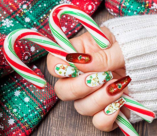Pretty Diva Christmas Nail Stickers - 10 Packs 3D Metal Gold Xmas Design Self-Adhesive Nail Decals, Bronzing Snowflakes Snowmen Santa Xmas Tree Nail Art Stickers Tips DIY Decoration for Women Kids - Image 5