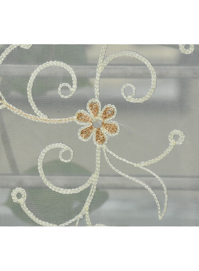 Fabrilia Floral Pattern Embroidery Tissue Net Sheer Transparent Curtains for Door 9 feet Long Set of 2, White - Image 5