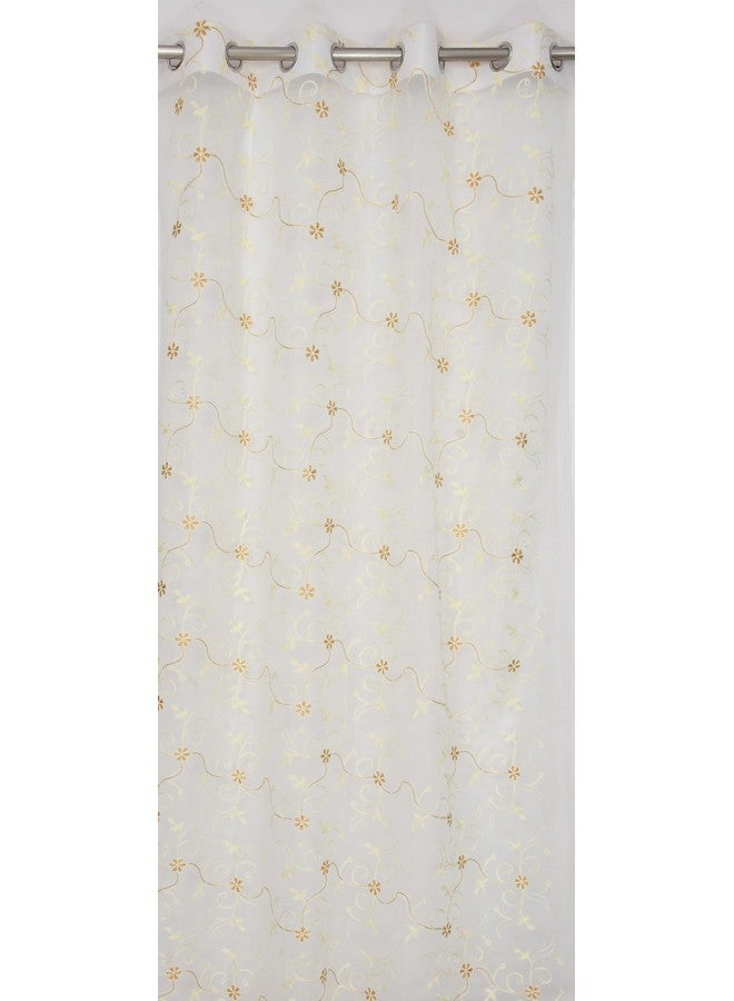 Fabrilia Floral Pattern Embroidery Tissue Net Sheer Transparent Curtains for Door 9 feet Long Set of 2, White - Image 4