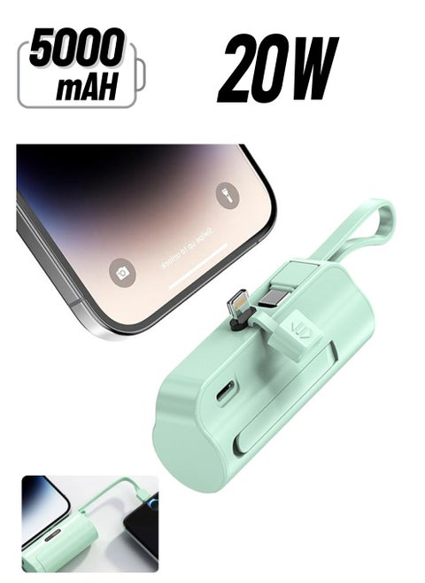 5000mah Mini Power Supply,20w Pd Fast Charging Portable Charger Battery Pack,Compatible with iPhone/Android Series,Built-In Type-C/Apple Interface,Suitable for Travel/Work(Green)