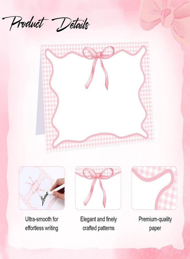 مايتيز مجموعة مايتيز من 24 قطعة من بطاقات أماكن الجلوس المزينة بفيونكات وردية اللون بنقشة مربعات، مقاس 6 × 4 بوصة، بتصميم صيفي مميز، مناسبة لحفلات الشواء الصيفية وحفلات توديع العزوبية. - Image 3