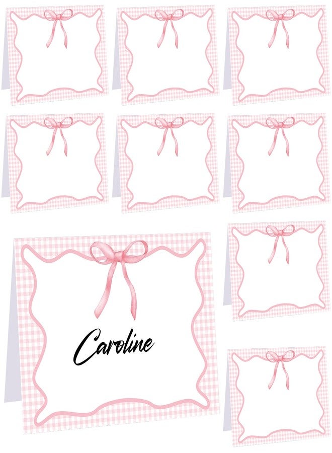 مايتيز مجموعة مايتيز من 24 قطعة من بطاقات أماكن الجلوس المزينة بفيونكات وردية اللون بنقشة مربعات، مقاس 6 × 4 بوصة، بتصميم صيفي مميز، مناسبة لحفلات الشواء الصيفية وحفلات توديع العزوبية. - Image 1