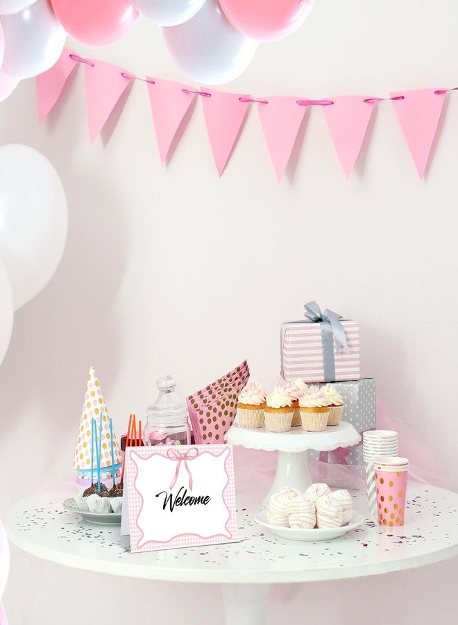 مايتيز مجموعة مايتيز من 24 قطعة من بطاقات أماكن الجلوس المزينة بفيونكات وردية اللون بنقشة مربعات، مقاس 6 × 4 بوصة، بتصميم صيفي مميز، مناسبة لحفلات الشواء الصيفية وحفلات توديع العزوبية. - Image 4