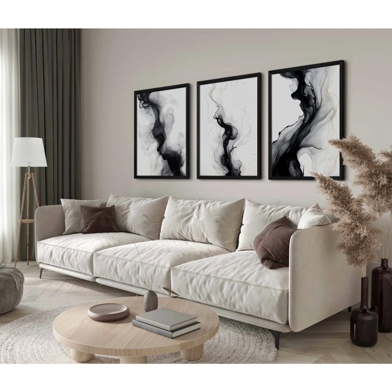 Joocrise Black White Abstract Wall Art Decor Set of 3 Modern Wall Art Minimalist Canvas Wall Decor Black White Abstract Prints Modern Pictures Minimalist Artwork for Room Bedroom 12x16 Inch Framed - Image 4