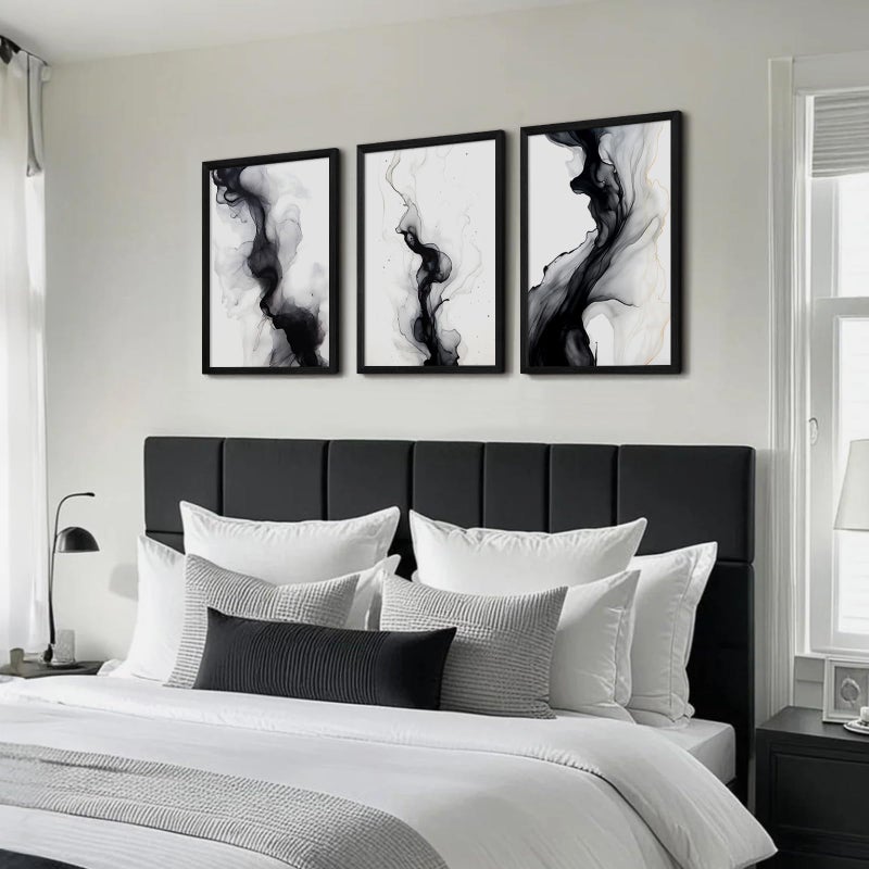 Joocrise Black White Abstract Wall Art Decor Set of 3 Modern Wall Art Minimalist Canvas Wall Decor Black White Abstract Prints Modern Pictures Minimalist Artwork for Room Bedroom 12x16 Inch Framed - Image 5