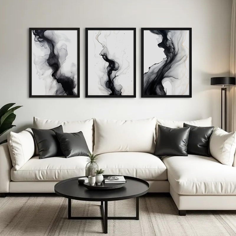 Joocrise Black White Abstract Wall Art Decor Set of 3 Modern Wall Art Minimalist Canvas Wall Decor Black White Abstract Prints Modern Pictures Minimalist Artwork for Room Bedroom 12x16 Inch Framed - Image 3