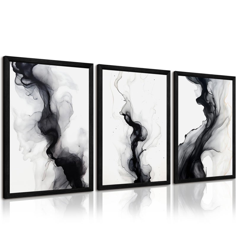 Joocrise Black White Abstract Wall Art Decor Set of 3 Modern Wall Art Minimalist Canvas Wall Decor Black White Abstract Prints Modern Pictures Minimalist Artwork for Room Bedroom 12x16 Inch Framed - Image 1