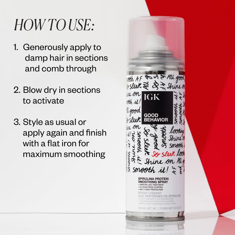 iGK رذاذ تنعيم الشعر بالبروتين سبيرولينا من IGK GOOD BEHAVIOR | علاج يشبه الكيراتين + التحكم في التجعد + حماية من الحرارة | نباتي وخالٍ من القسوة | - Image 5