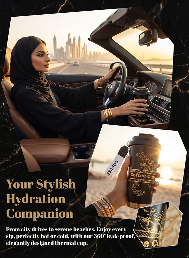 أهاكاك كوب قهوة، أكواب قهوة مع شفاطة، أكواب قهوة معزولة بتفريغ الهواء، كوب شاي، كوب سفر، كوب قهوة قابل لإعادة الاستخدام بجدار مزدوج مانع للتسرب مصنوع من الفولاذ المقاوم للصدأ مع غطاء للمشروبات الساخنة والباردة مع حبل للتعليق - Image 2