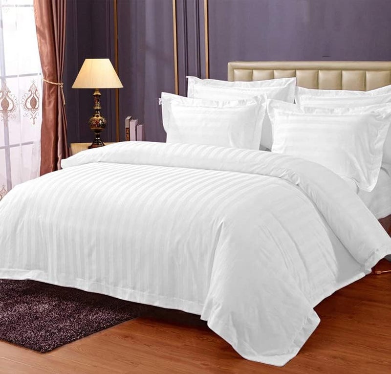 Fablicious Plain Satin Stripes Microfiber AC Comforter Set King Size with 1 Double Bed Sheet and 2 Pillow Covers 90 x 100 Inch for Home & Hotels - White - Image 1