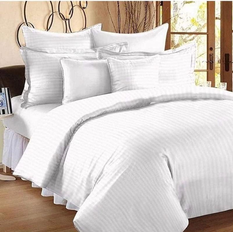 Fablicious Plain Satin Stripes Microfiber AC Comforter Set King Size with 1 Double Bed Sheet and 2 Pillow Covers 90 x 100 Inch for Home & Hotels - White - Image 2
