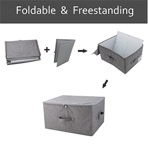 iwill CREATE PRO Folding Storage Box with Zip Lid and Handles, Rigid Storage Baskets With Linen Fabric& Plastic Board, Closet Shelf Drawers,Dark Gray, 2 pcs - Image 5