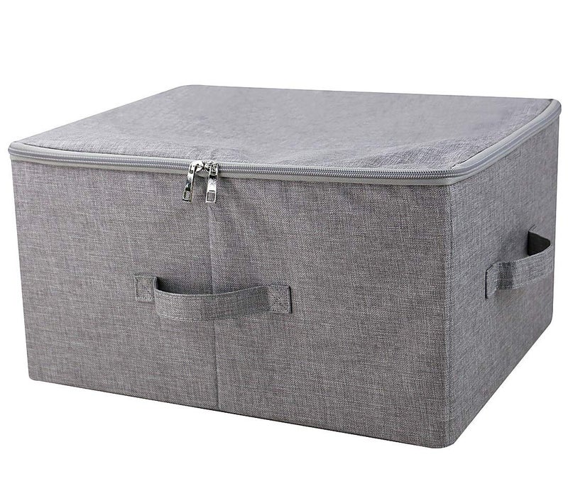 iwill CREATE PRO Folding Storage Box with Zip Lid and Handles, Rigid Storage Baskets With Linen Fabric& Plastic Board, Closet Shelf Drawers,Dark Gray, 2 pcs - Image 4