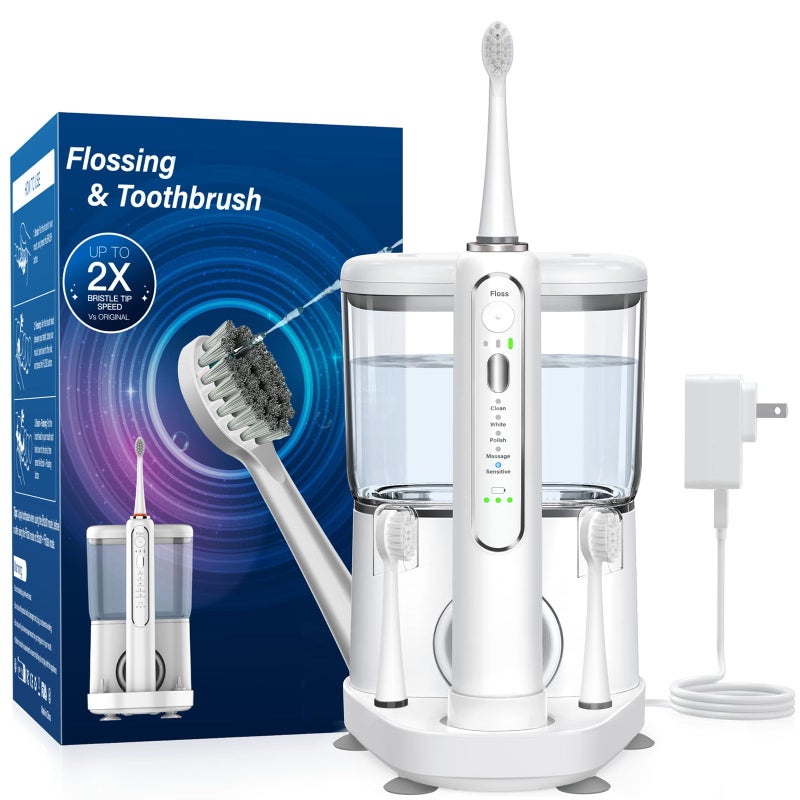 ZoCCee Electric Toothbrush with Water Flosser - Wireless Charging 3 in 1 Flossing Toothbrush - 500ML Professional Cordless Brush and Flosser in One - 5 Brush Modes & 3 Floss Speed (White) - Image 1