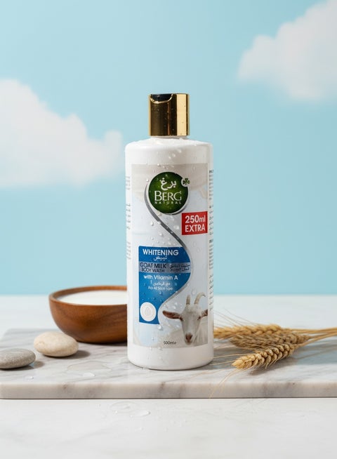 Berg Natural Goat Milk & Vitamin A Brightening Body Wash – Nourishing & Hydrating for All Skin Types (500 ml)