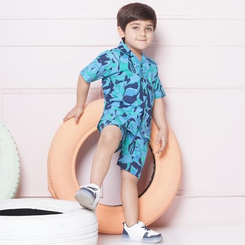 AJ DEZINES Kids Blue Cotton Shirt Shorts Half Sleeves and Abstract Printed CO-ORDS Set For Boys (Twister-CO-1001-BLUE-1) - Image 5