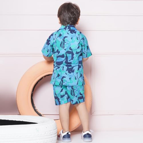 AJ DEZINES Kids Blue Cotton Shirt Shorts Half Sleeves and Abstract Printed CO-ORDS Set For Boys (Twister-CO-1001-BLUE-1) - Image 2