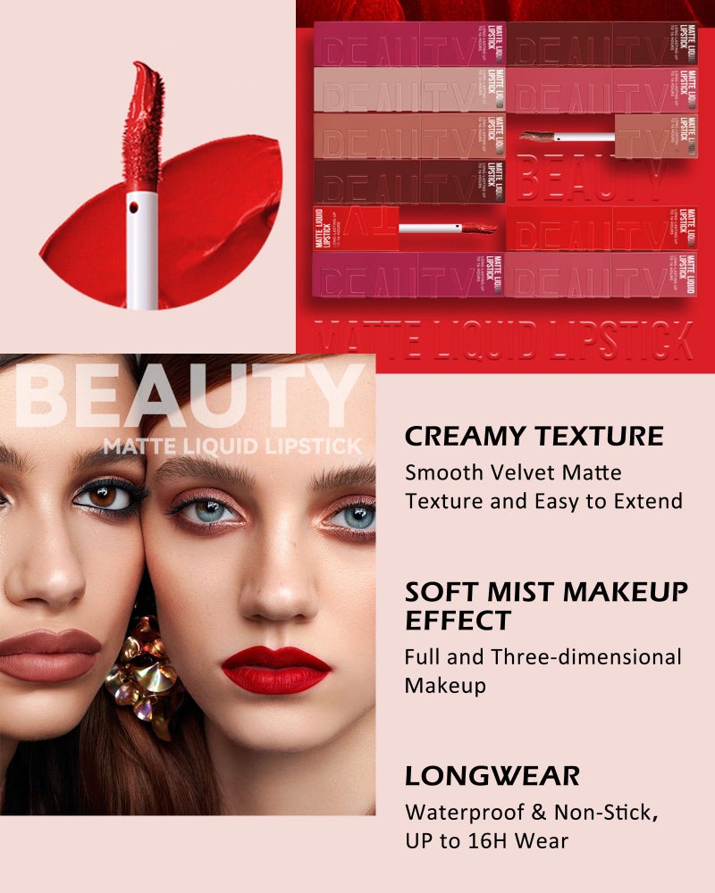 LYSdefeu Matte Liquid Lipstick for Women-2Pcs Nude Pink & Wine Red Highly Pigmented Lip Stain Tint,Velvet Matte Lip Gloss,Long Lasting Up to 16H Wear,Waterproof Smudge-proof Non-Stick Cup Lip Makeup-01+06 - Image 3