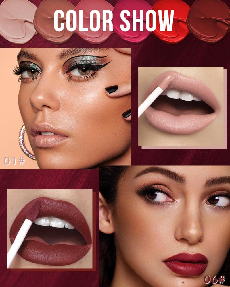 LYSdefeu Matte Liquid Lipstick for Women-2Pcs Nude Pink & Wine Red Highly Pigmented Lip Stain Tint,Velvet Matte Lip Gloss,Long Lasting Up to 16H Wear,Waterproof Smudge-proof Non-Stick Cup Lip Makeup-01+06 - Image 2