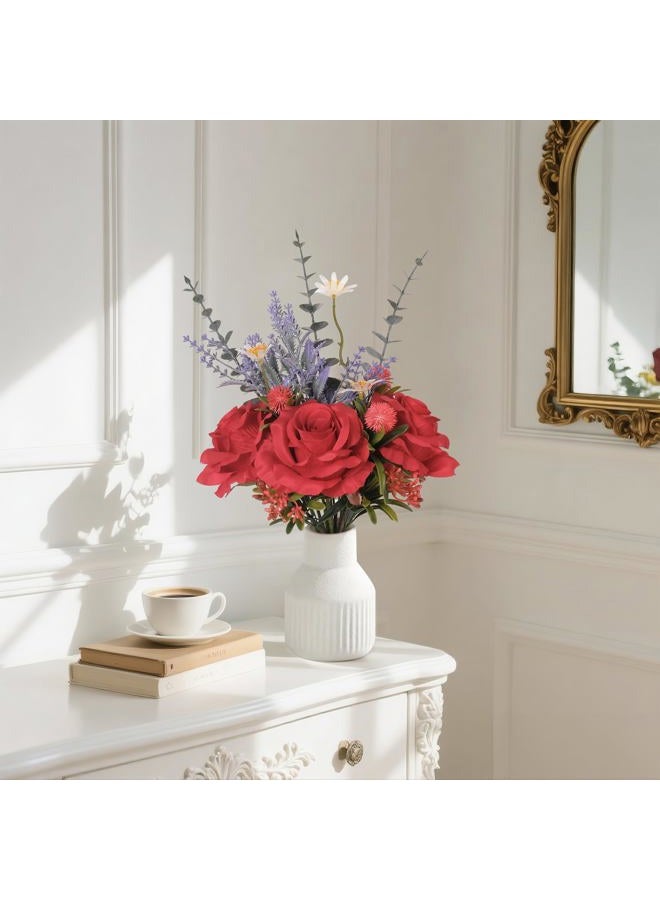 HEMYLU Artificial Flowers in Vase, Silk Roses Flowers Artificial Eucalyptus Lavenders Small Daisies and Fake Plants in White Ceramic Vase, Floral Centerpieces for Tables, Faux Flowers for Coffee Table Décor - Image 5