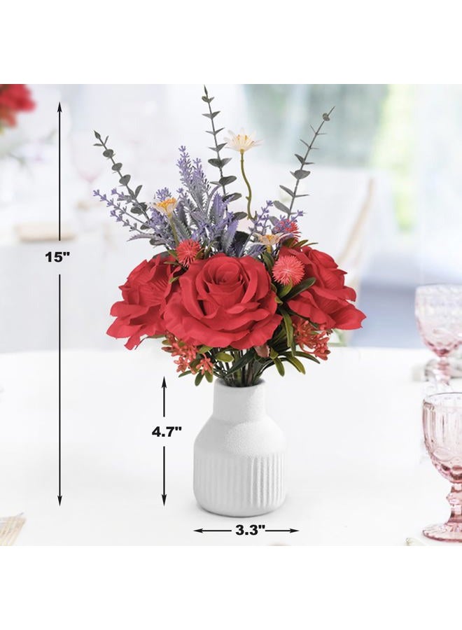 HEMYLU Artificial Flowers in Vase, Silk Roses Flowers Artificial Eucalyptus Lavenders Small Daisies and Fake Plants in White Ceramic Vase, Floral Centerpieces for Tables, Faux Flowers for Coffee Table Décor - Image 3