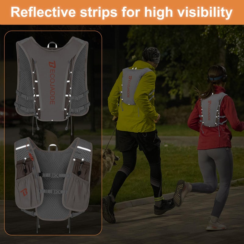 BECOJADDE Running Vest Hydration Backpack for Men Women, 5L Lightweight Running Backpack Hydration Pack for Marathon, Trail, Cycling, Hiking, Jogging Khaki - Image 5