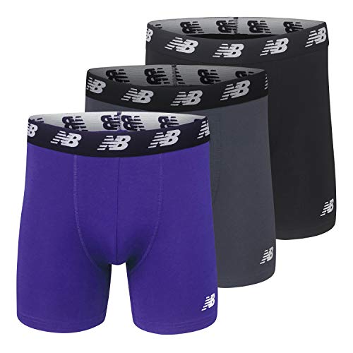 New Balance Men's No-Fly Cotton Performance Boxer Briefs, 5 Inch Inseam (3 Pack), Prism Purple/Lead/Black, 3X-Large - Image 1
