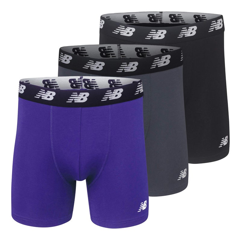 New Balance Men's No-Fly Cotton Performance Boxer Briefs, 5 Inch Inseam (3 Pack), Prism Purple/Lead/Black, 3X-Large - Image 5