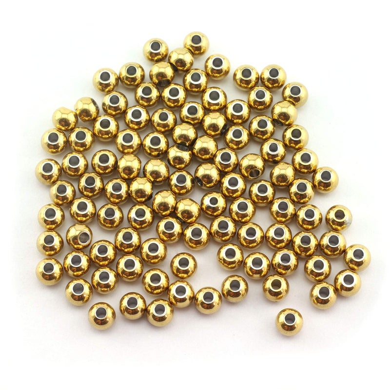 Tegg 100pcs 6mm Smooth Round Spacer Beads DIY Crafts Making Jewelry Findings Accessories 304 Stainless Steel Seamless Loose Beads 2mm Hole Gold